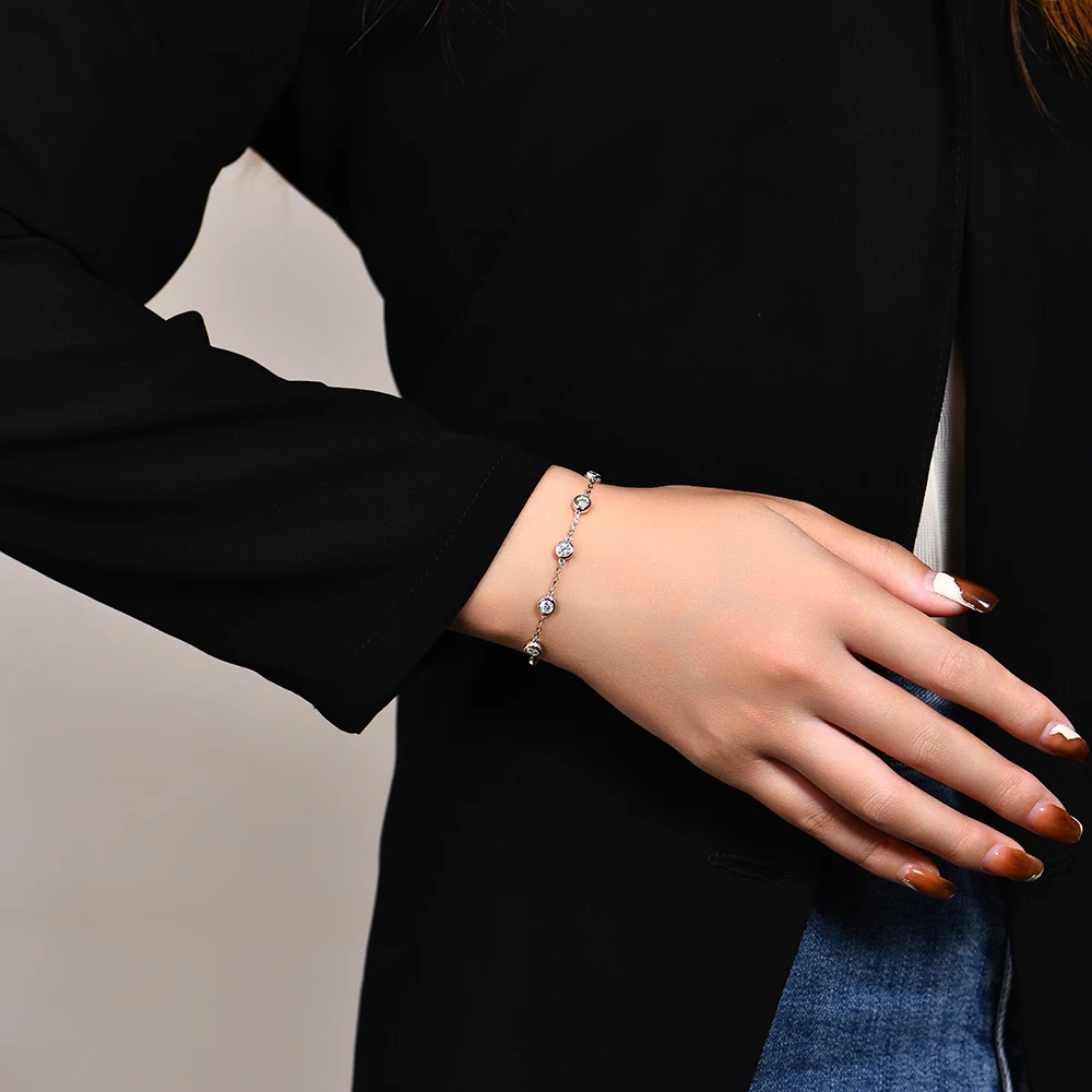 CHARMING Casual Classic Daily Shining Round Cut Moissanite Bracelet For Women 925 Sterling Silver Party Gift Wedding Anniversary