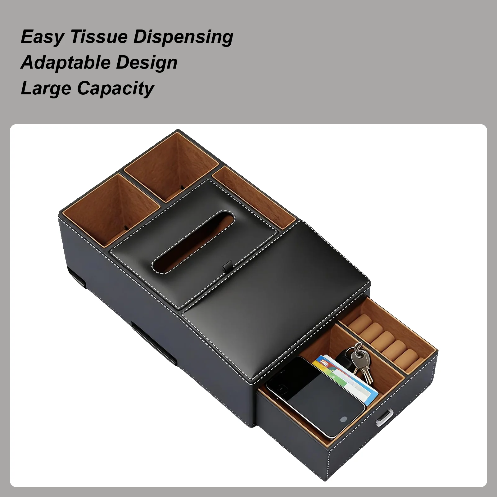 

Car Armrest Organizer Ergonomic Dispenser Cover Car Console Organizer with Cup Holder for Automotive Interior Phone Accessories