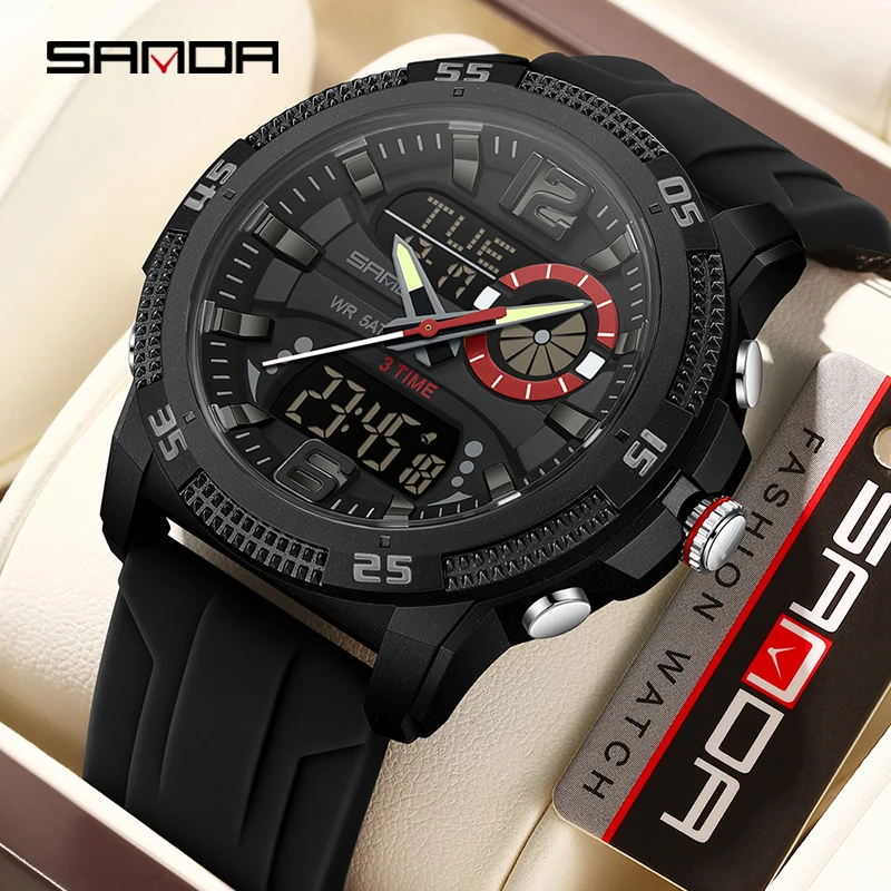 SANDA 3372 New Student Electronic Watch Timing Alarm Clock Sports Multifunctional Waterproof LED Men's Electronic Watch