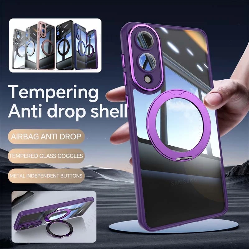 

360° Magnetic Ring Holder Stand Tough Case For Samsung S25 Edge S24 Ultra Transparent For Magsafe Cover For Galaxy S25 Ultra S24