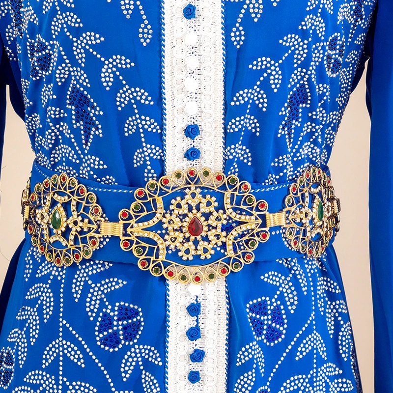 Vintage Baroque Gemstone Waist Belt Luxury Gold Carved Wide Belt for Women Dress