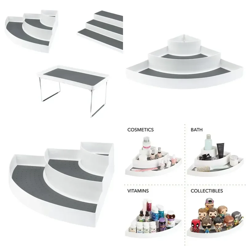 for  Non-slip 3 Layer Plastic Kitchen Cabinet Storage Device Triangular Corner Organizer Shelf Rack Space Saving Solution