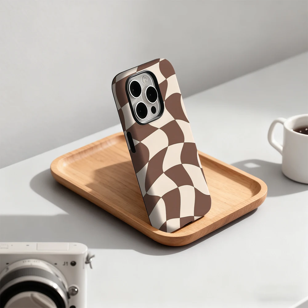 Модный чехол для телефона с волнистыми шашками для iPhone 17, 16, 15, 14, 13, 12, 11 Pro Max Air Plus, роскошная двухслойная задняя крышка