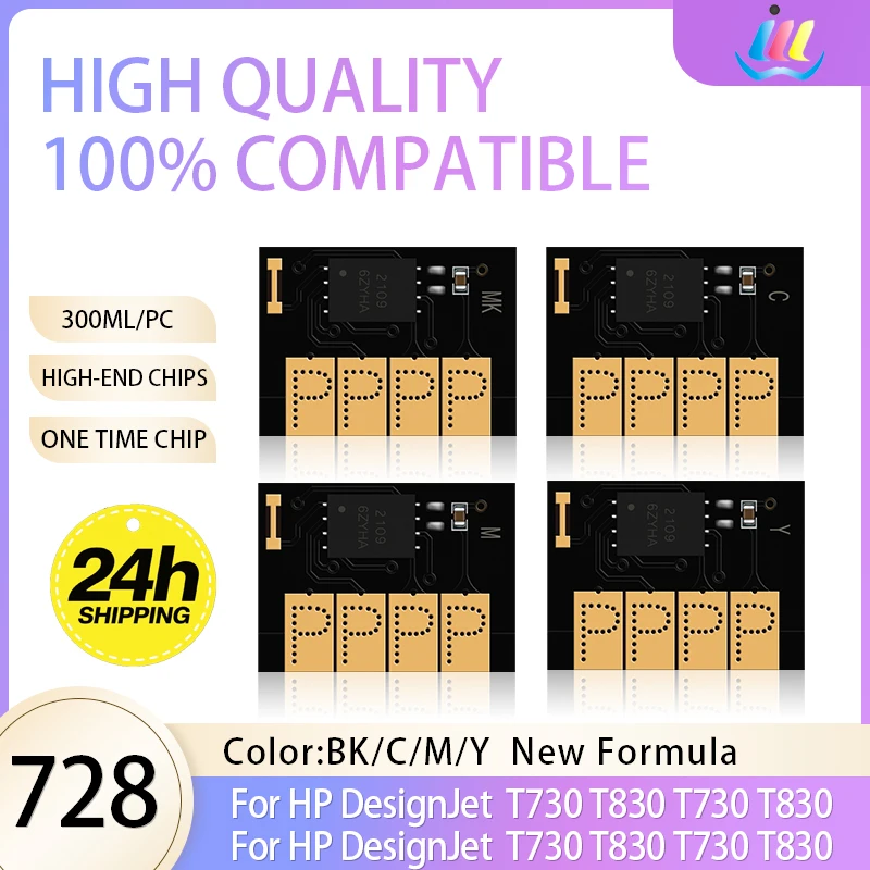 

New Version 728 728XL Cartridge Chip 300ML For HP DesignJet T730 T830 Printer F9J68A F9J67A F9J66A F9J65A F9K17A Chip