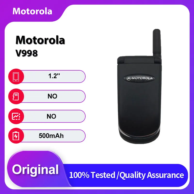 Teléfono Móvil Motorola V998 GSM 900/1800 2G Original Desbloqueado, Solo Teclado en Inglés, Solo Compatible con Inglés