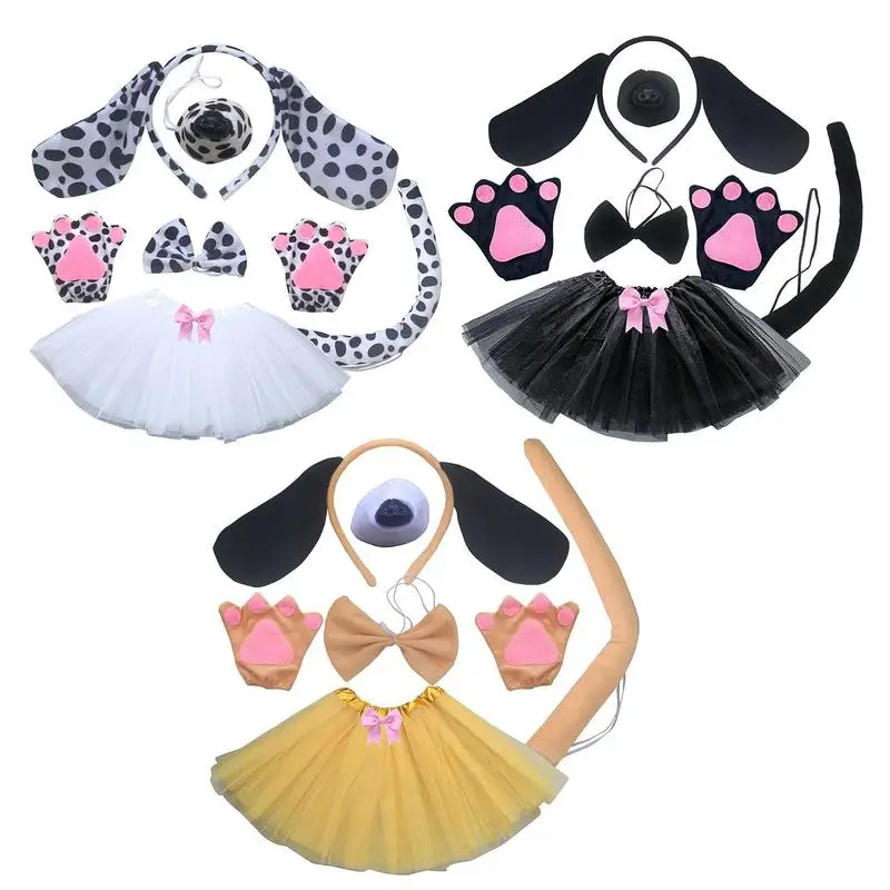 Kids Dalmatian Costume 6PCS Children Cosplay Dog Ballet Skirt Set Toddlers Puppy Ears Bowtie Paws Tail Cosplay Clothing