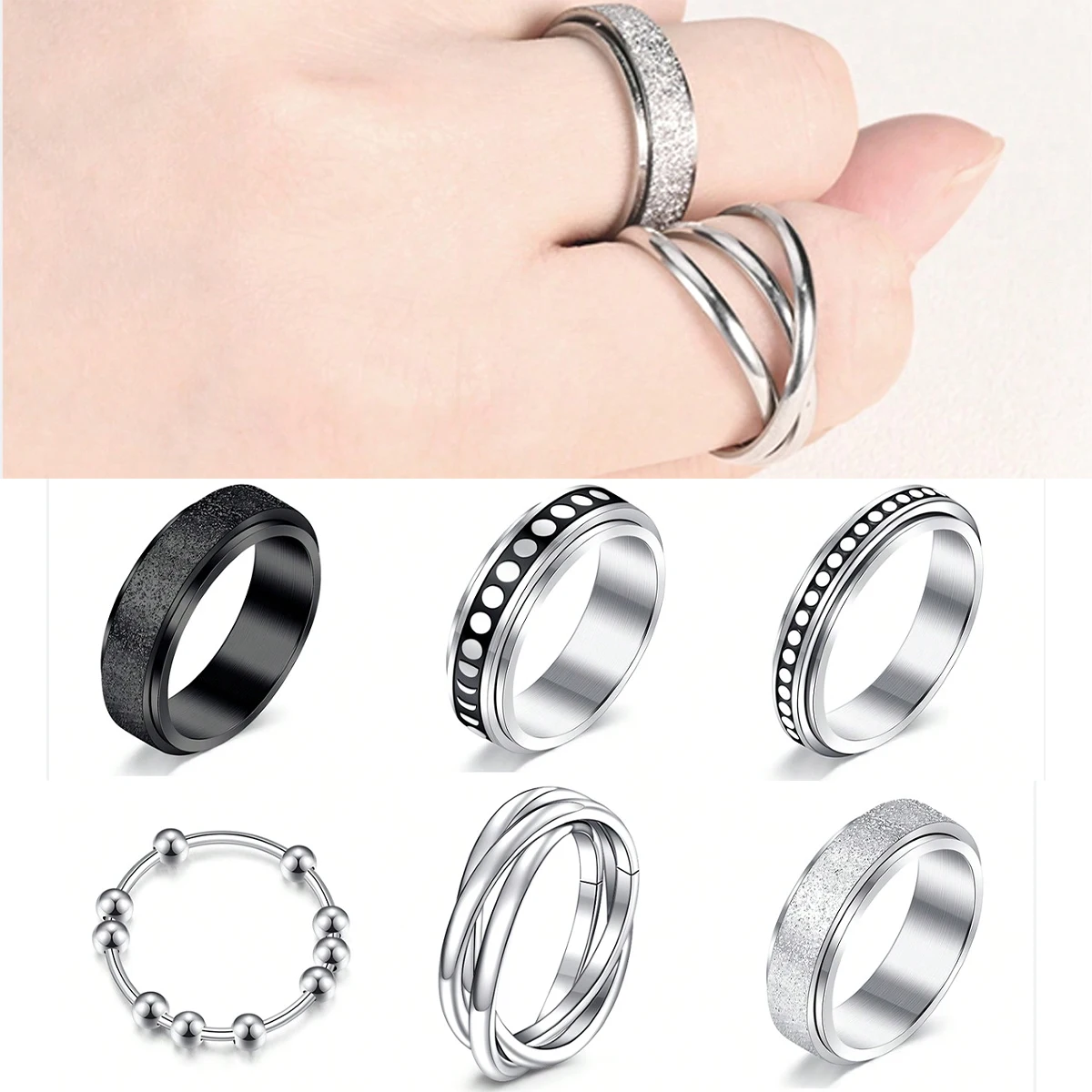 1pc Anxiety Ring Fidget Anxiety Rings for Anxiety Rotatable Spinner Rings for Anxiety Stress Relieving Anxiety Rings Spinner