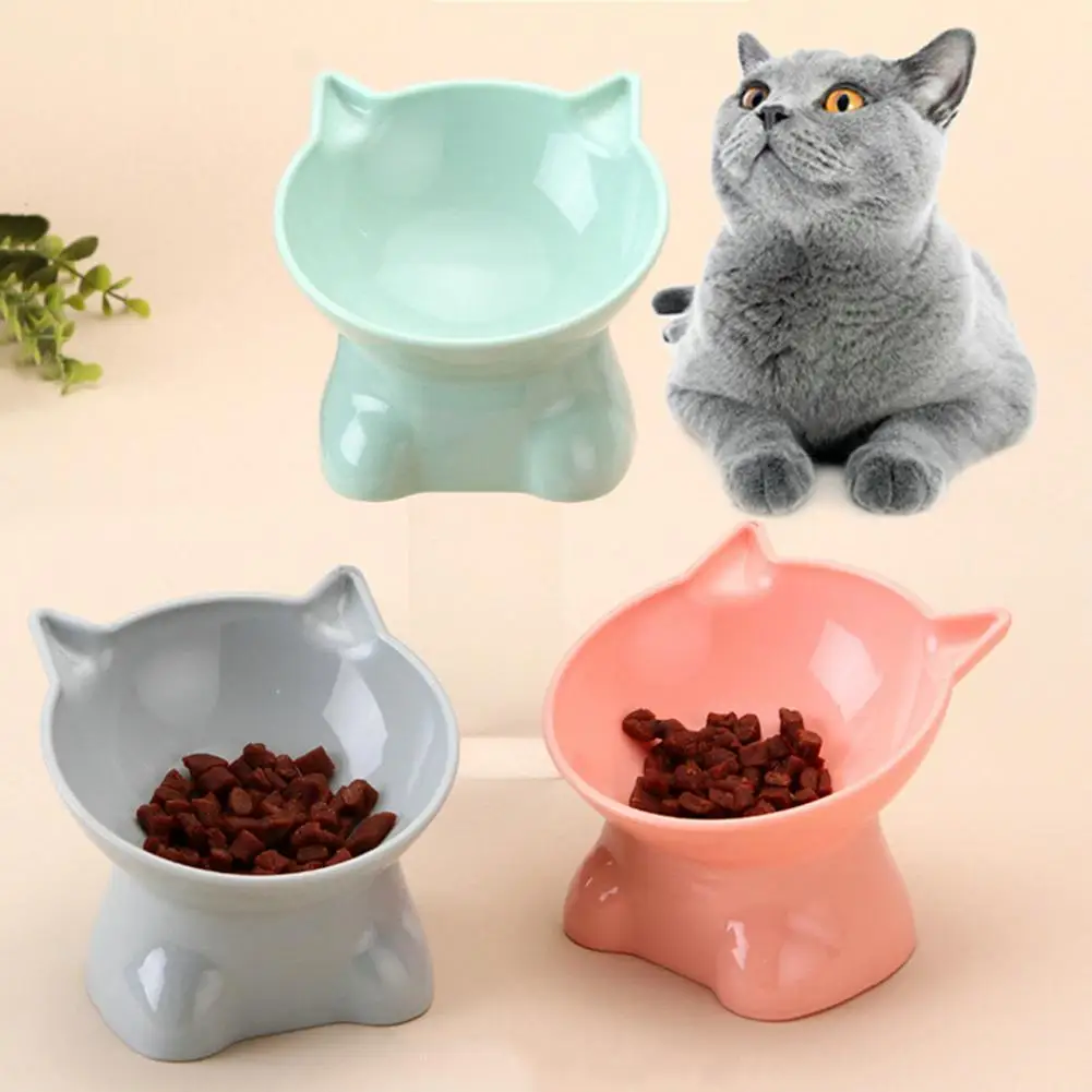 Pet Bowl Large Capacity Oblique Mouth Cute Cat Shape Cat Dog Food Dispenser Pet Feeder Pet Supplies