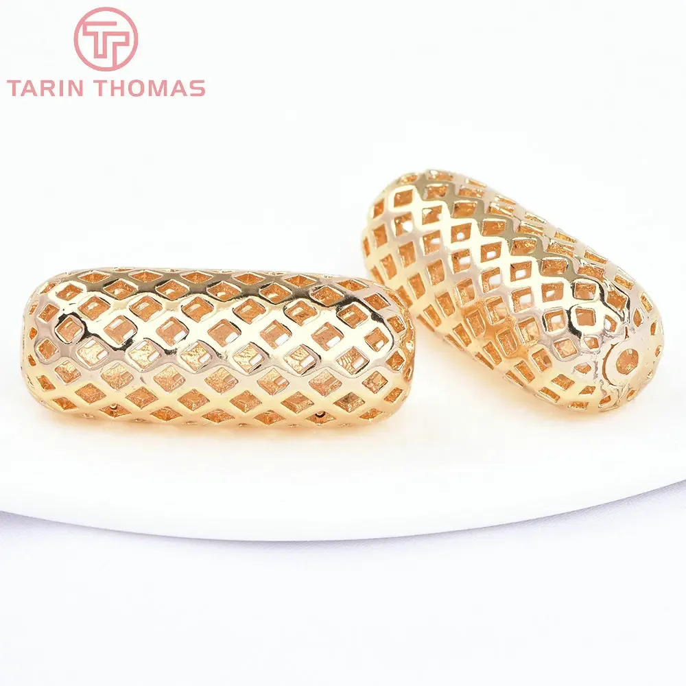 (7727) 6PCS 30x12MM 24K Gold Color Plated Brass Cylindrical Bracelet Beads septum Beads High Quality Diy Jewelry Accessories