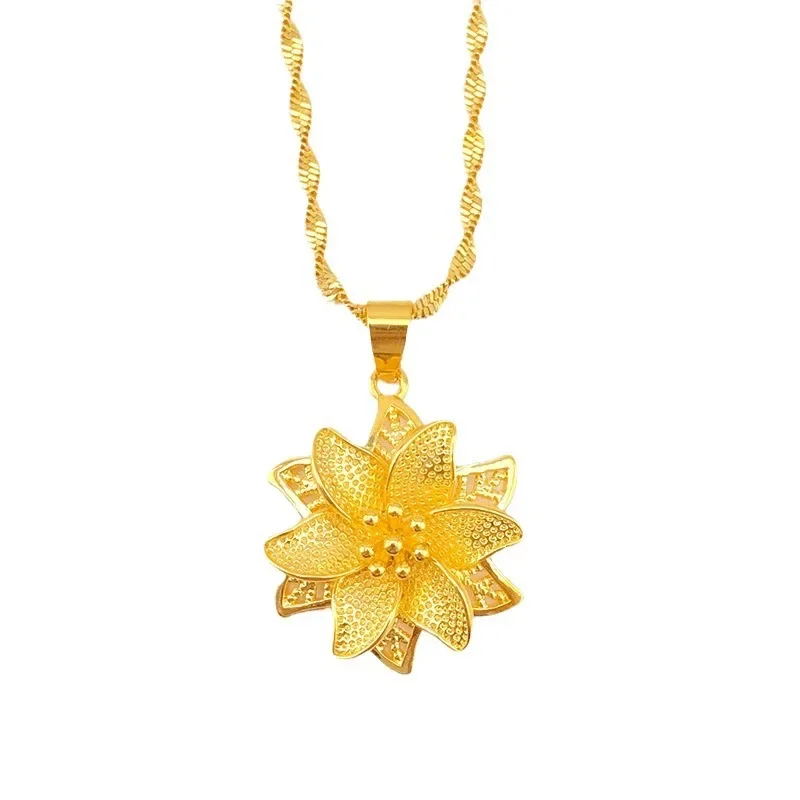 9999 real gold 24K yellow gold Small Flower Pendant Necklace