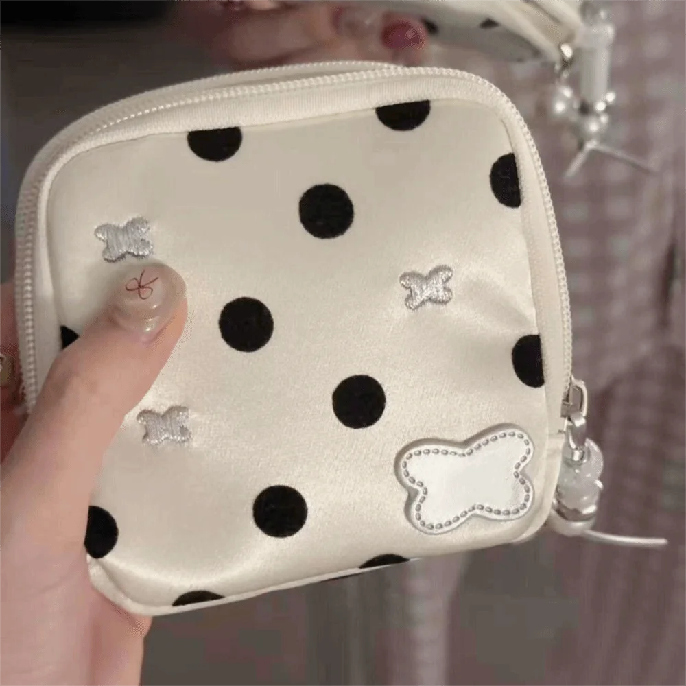 Black Dot Pattern Jewelry Storage Bag Butterfly Embroidery Multi-pocket Portable Jewelry Case Space Saving Exquisite
