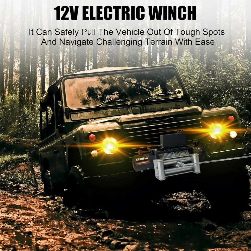 13800lbs Electric Vehicle Winch, Waterproof IP67 80ft Steel Cable Truck Winch with Wireless Handheld Remote, 12V Power Winch