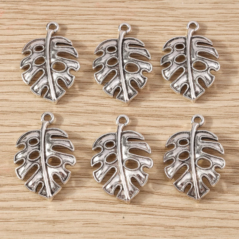 20pcs 18x27mm Vintage Silver Color Alloy Tree Leaf Charms Pendants for Jewelry Making Earrings Necklaces DIY Crafts Supplies