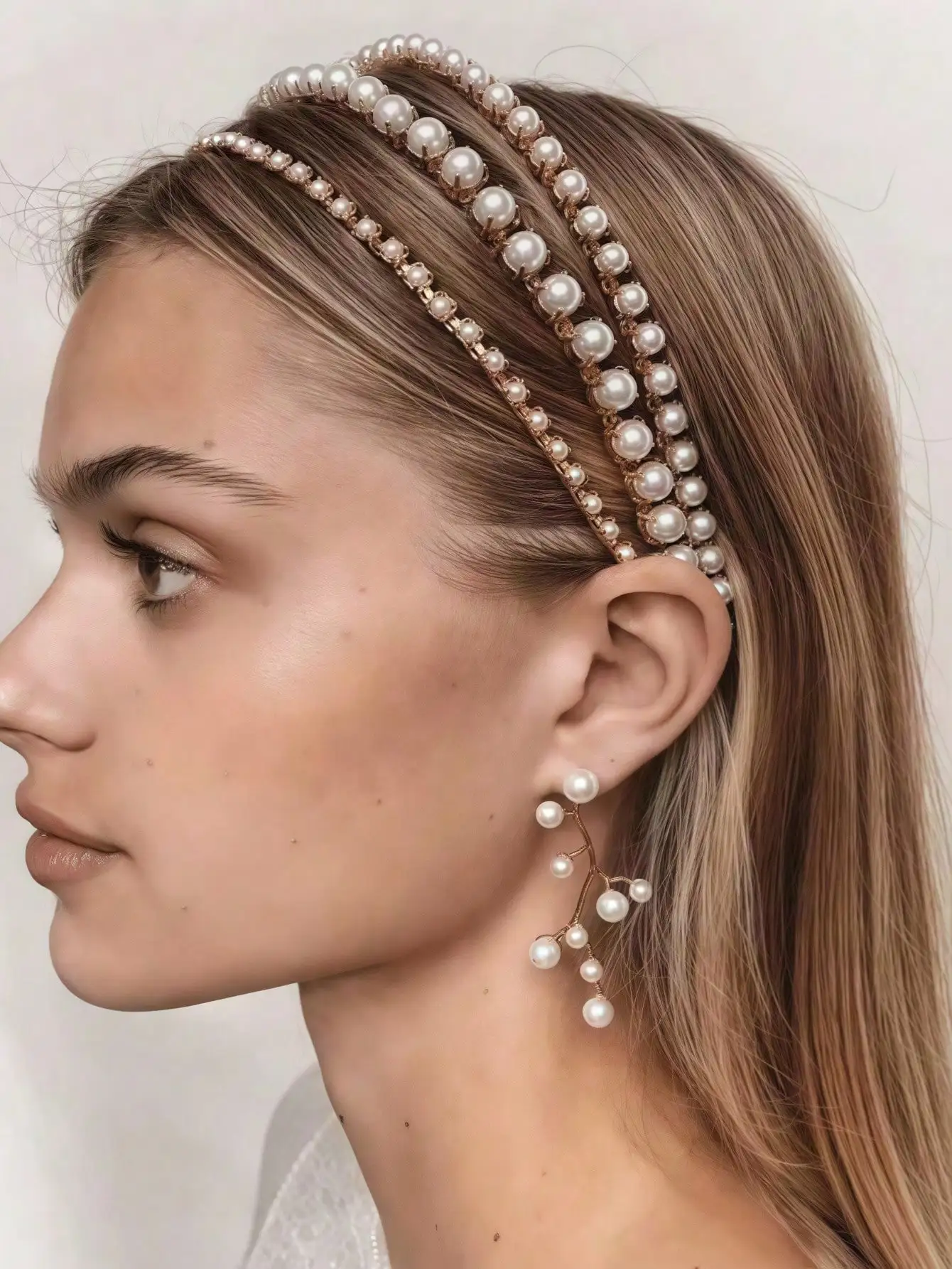 

1pc simple girl three-layer pearl headband, rhinestone headband, fashionable, sweet and versatile hair band and hair accessory