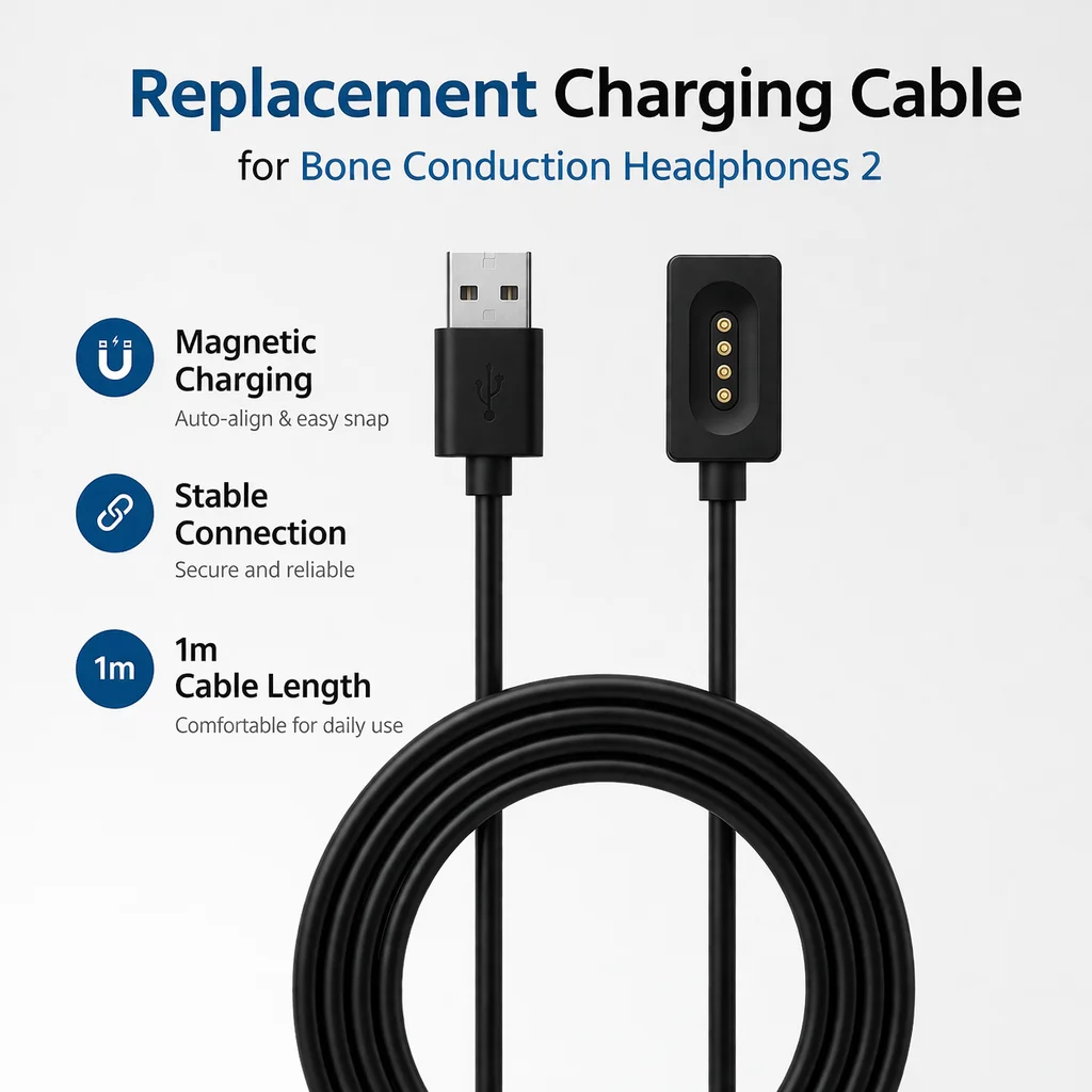 Replacement Magnetic Charging Cable For Xiaomi Bone Conduction Headphones 2（M2447E1） USB Charger Cord 4Pin Fast Charge 1m