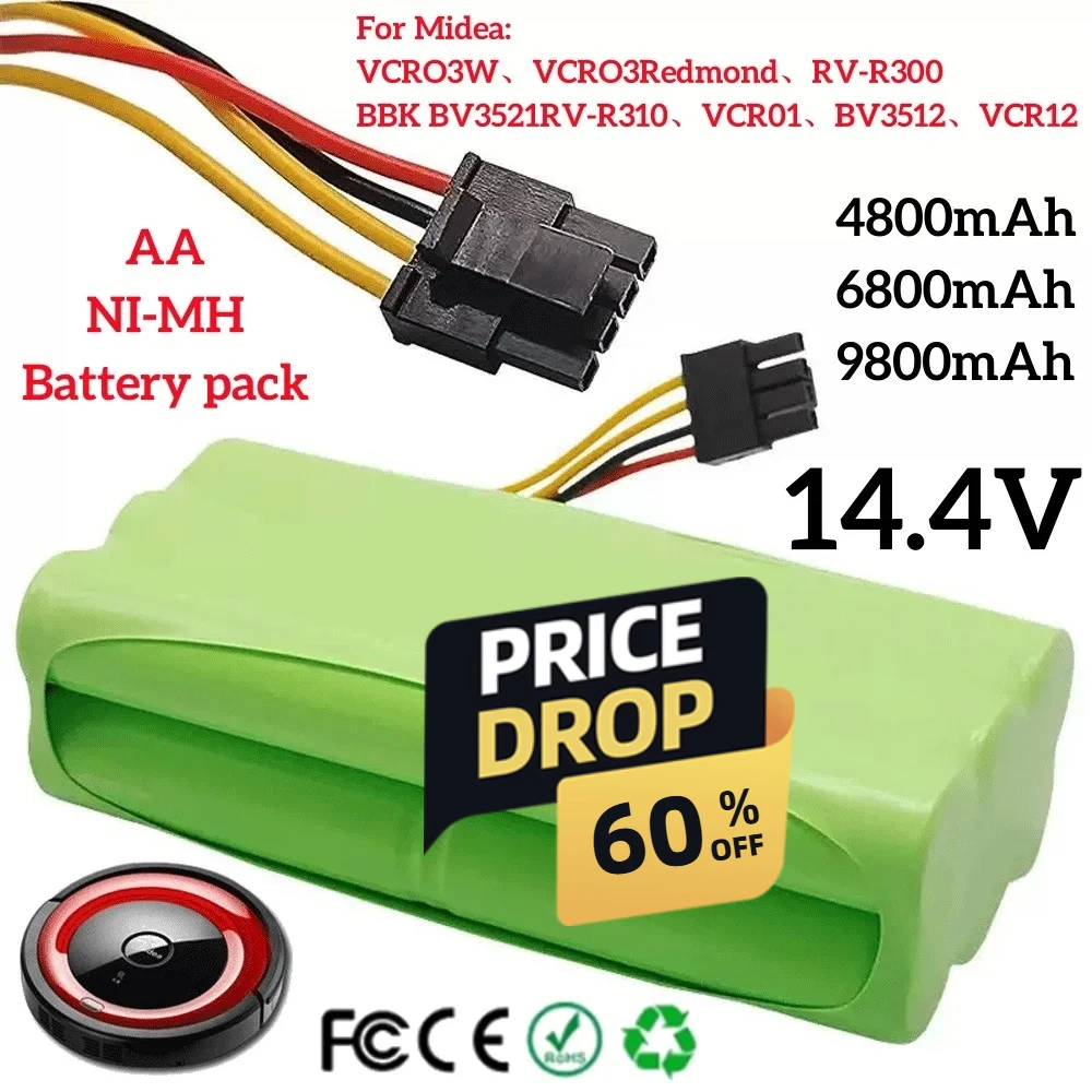 

14,4 В аккумулятор для робота-пылесоса VCR03W NI-MH AA подходит для аккумулятора Midea VCR03W VCR03 Redmond RV-R300 BBK BV3521 RV-R310