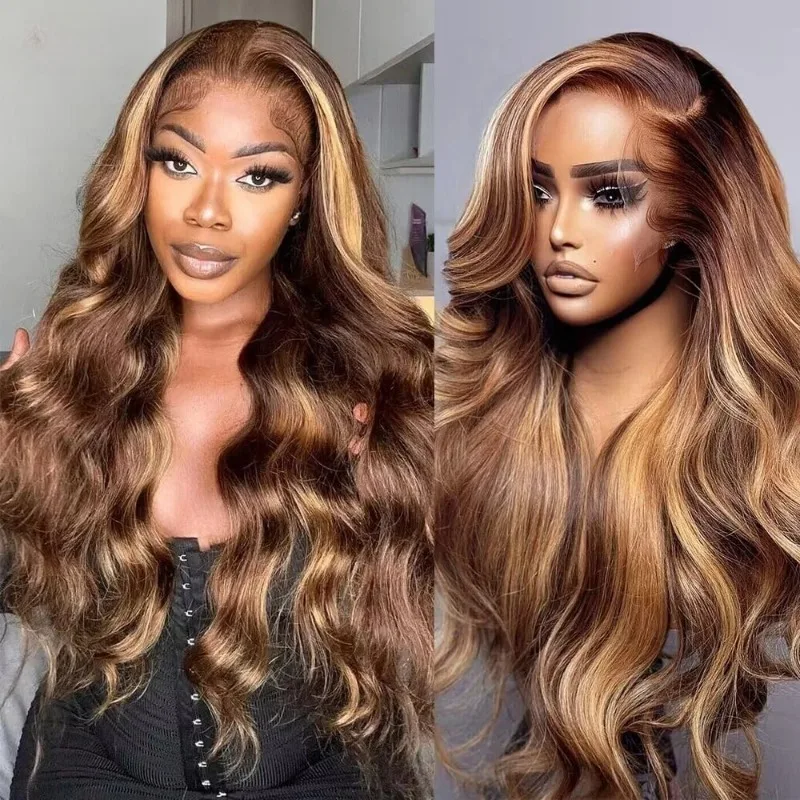 13x6 Body Wave HD Lace Frontal Human Hair 4/ 27 Pre Plucked Wig With Baby Hair Honey Blonde 250% Density Colored Wigs For Women