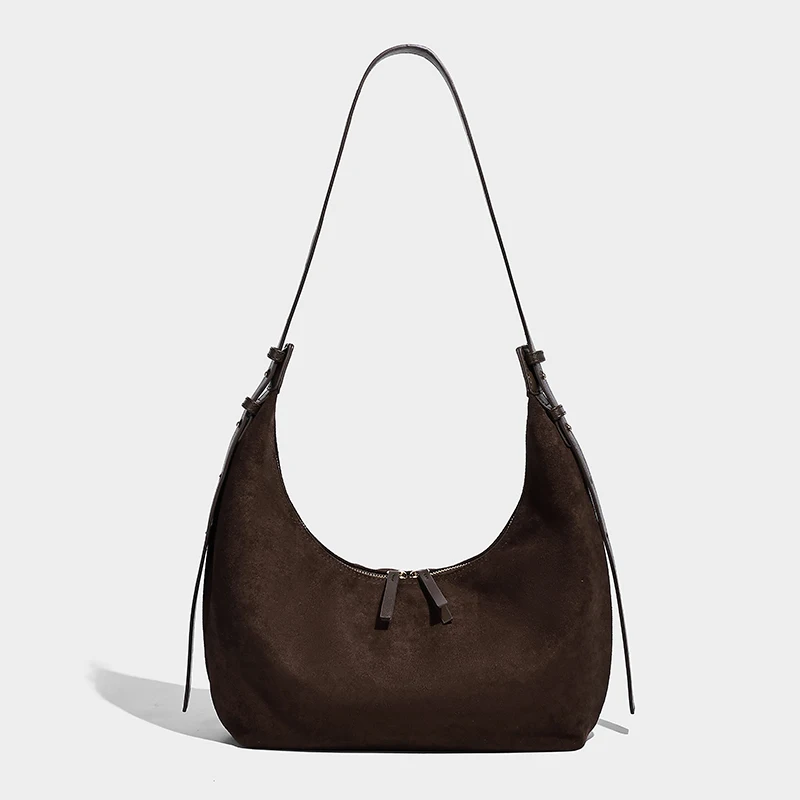 

Новая женская замшевая сумка в стиле ретро, осень и зима 2025 года, повседневная горизонтальная роскошная пригородная сумка с мягкой ручкой на груди и пельменей