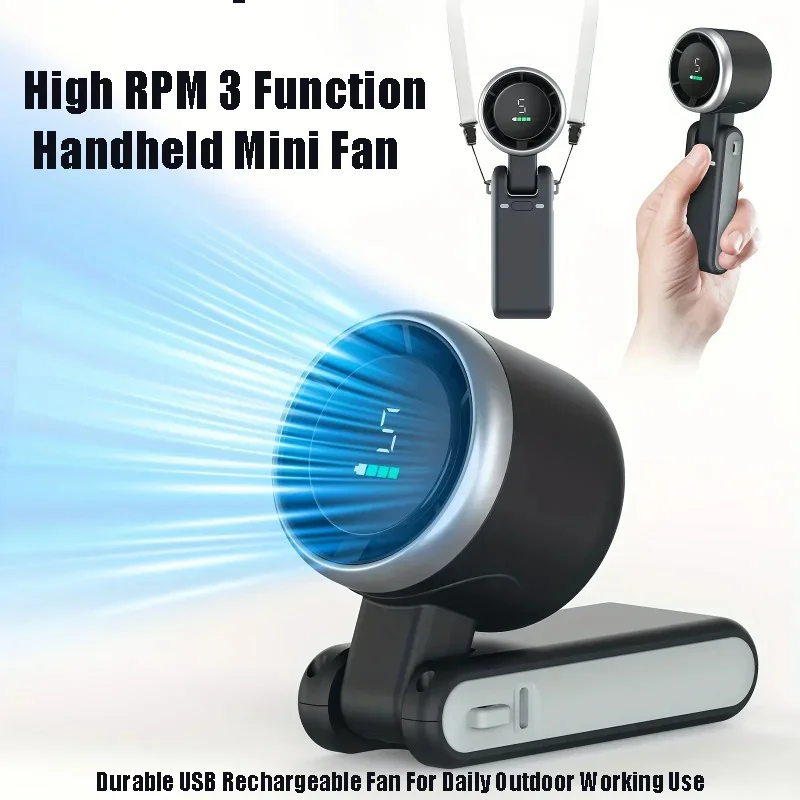 Ventilador Mini com 5 Níveis de Velocidade, Ventilador Portátil de 3 Funções, Carga Rápida USB, Compacto para Mesa, 13550RPM 180 °   Ventilador Rotativo