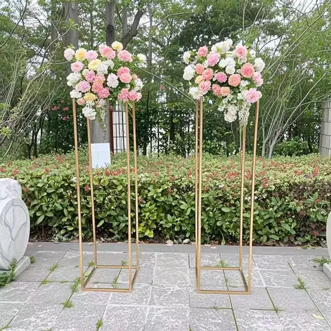 2pcs 금도금 웨딩 아치 철 열 플린트 Ballon 아치 웨딩 생일 무대 배경 부스 소품 금속 사각형 프레임