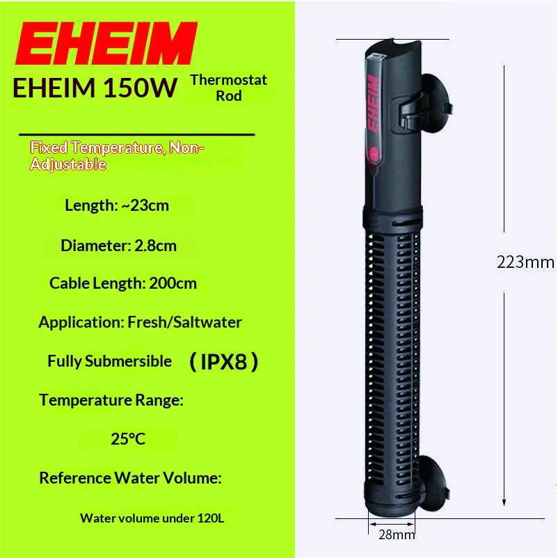 EHEIM 25 ℃   Aquariumverwarming met constante temperatuur, automatische temperatuurregeling voor kleine vissen, schildpadden en zowel zoet- als zoutwateraquaria.
