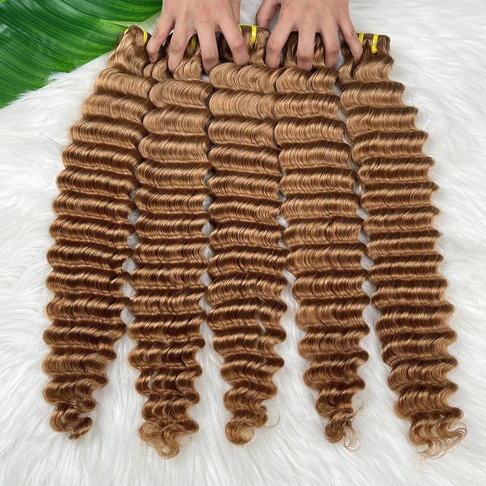 

#30 Colored Deep Wave Bundles 100% Human Hair Double Weft 18-24 Inch Virgin Vietnamese Hair Weave Extensions 100 Grams For Women