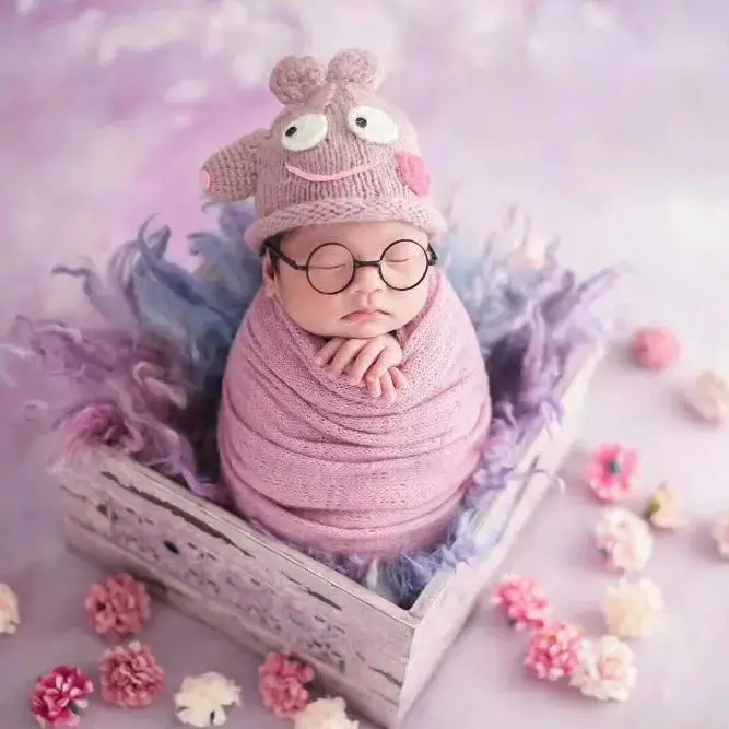 Newborn Knit Swaddle Wrap Stretch Baby Jersey Fabric Photography Props Comfortable Soft Wrap for Newborn Photoshoots