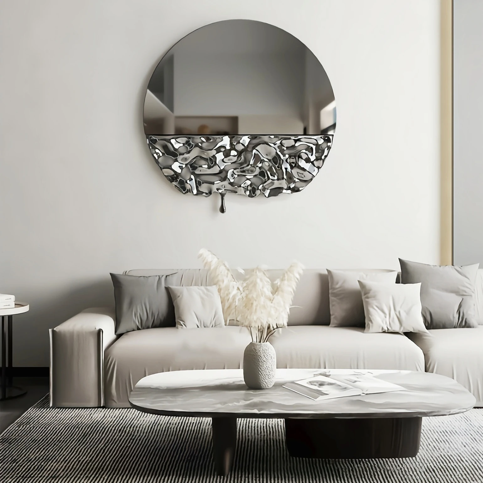 

Metal stainless steel pendant | corrugated water drop splicing mirror wall decoration | villa lobby living room dining room sofa