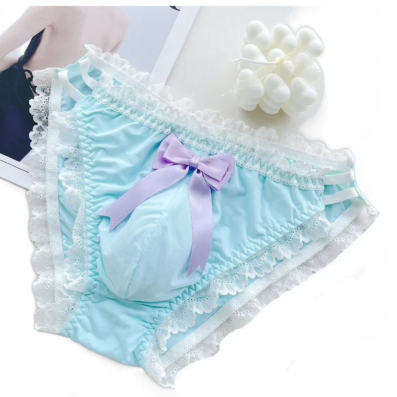 Man's Lace Hem Colorful Bowtie Briefs Live Show Dance DJ Club Costumes Panties Harajuku BF Gift FKK Private PARTY