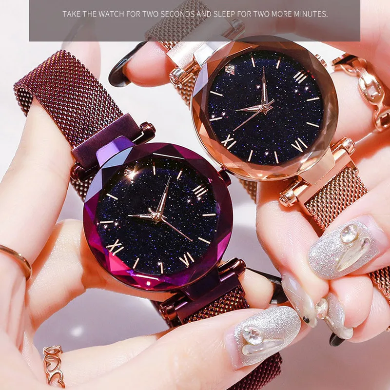 

Women Fashion Starry Sky Watches Magnet Buckle Mesh Belt Diamond Quartz Watch Women relógio feminino часы женские наручные