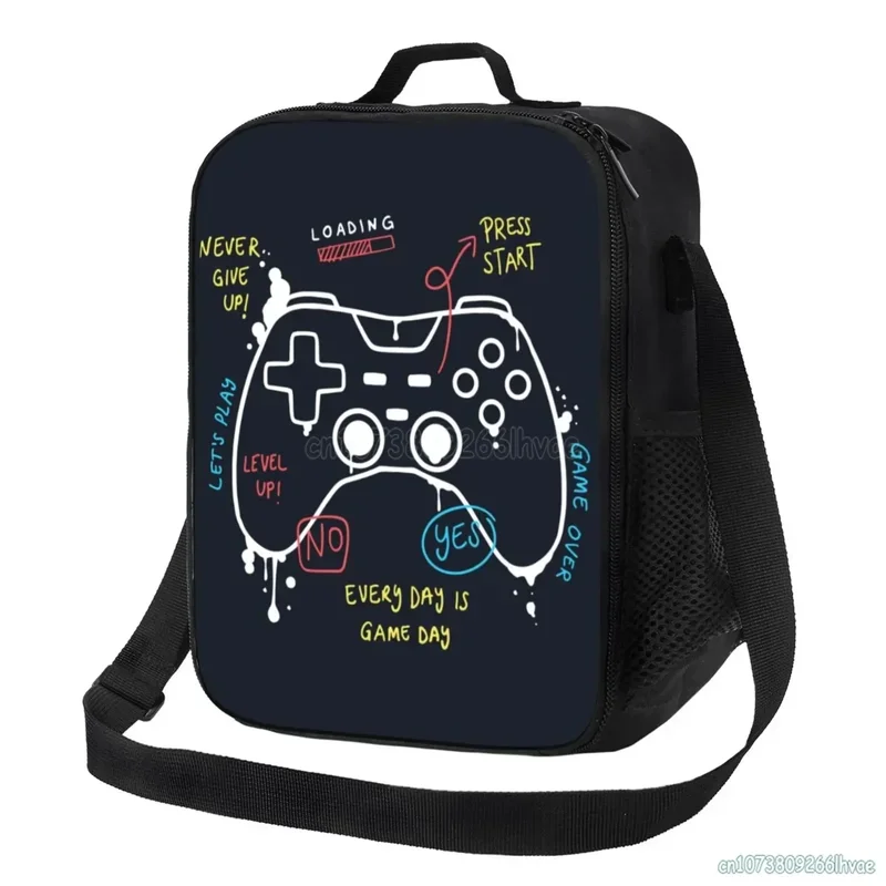 

Video Game Weapon Gamer Play Gaming Insulated Lunch Bag Tote Handbag Food Container Cooler Pouch for Beach School Work Office