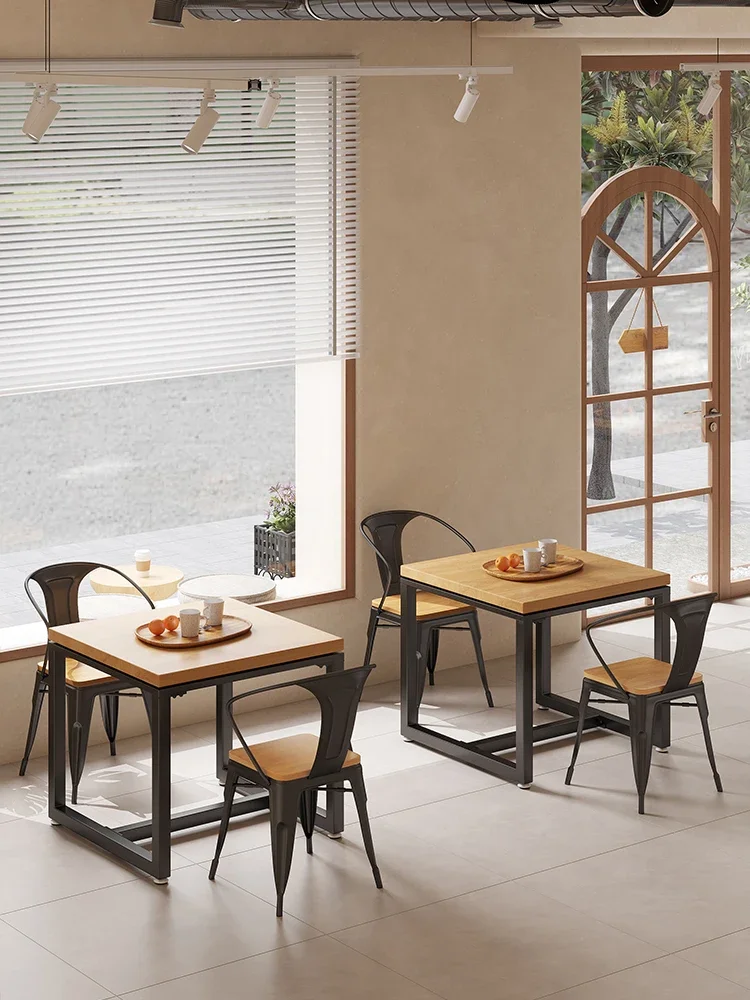 

TLL Milk Tea Shop Bistro Commercial Solid Wood Dining Tables and Chairs Set Small Square Table