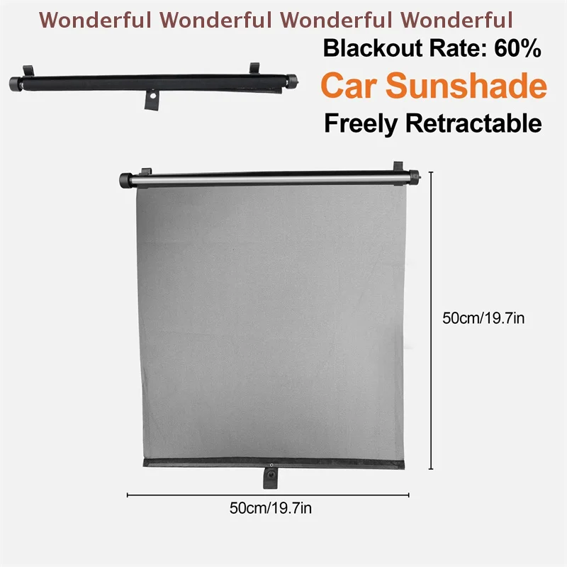 

Universal Fit Car Sun Shade Retractable Roller Sun Protection Suction Cup for Side Window Baby Seat Travel Comfort 50x50cm