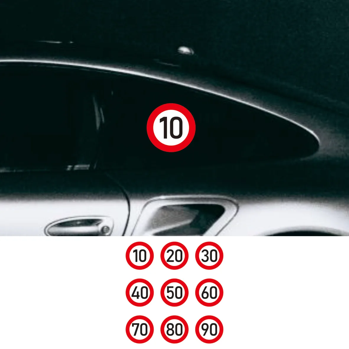 JP high quality fashionable car stickers, speed limit 10 20 30 40 50 km / h, car decoration, road signs, speed limit PVC