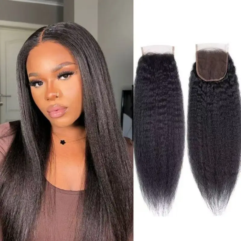 ياكي مستقيم 4x4 الدانتيل إغلاق الشعر البشري غريب مستقيم 4x4 الدانتيل الشفاف إغلاق البرازيلي عذراء الشعر الطبيعي للنساء #1