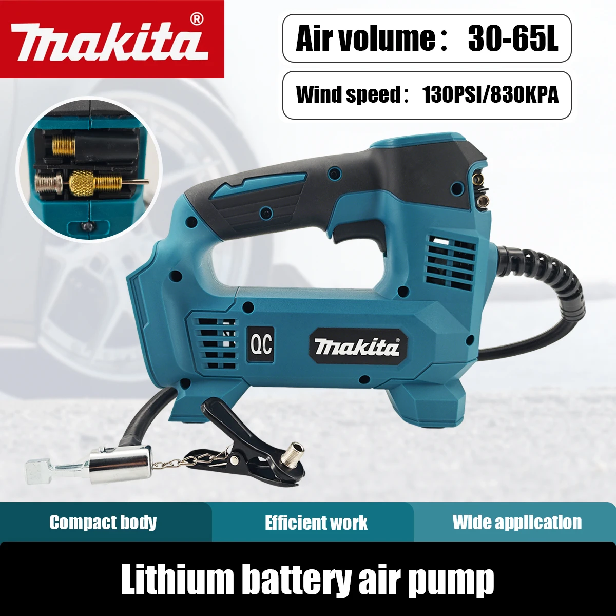 

Makita 21V 180PSI 830KPA Mini Air Compressor Heavy Duty Tire Inflator with LED Light Car Electric Air Pump Auto Inflatable Pump