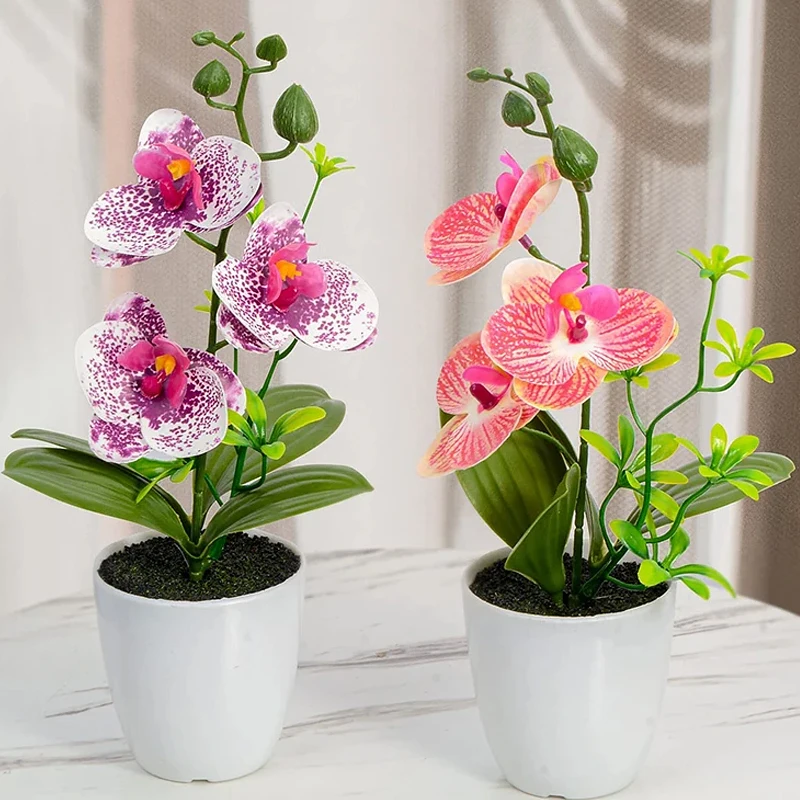 Artificial Orchid Flower Faux Orchid Plants Phalaenopsis Bonsai Outdoor Indoor Potted For Office Home Wedding Party Indoor Decor