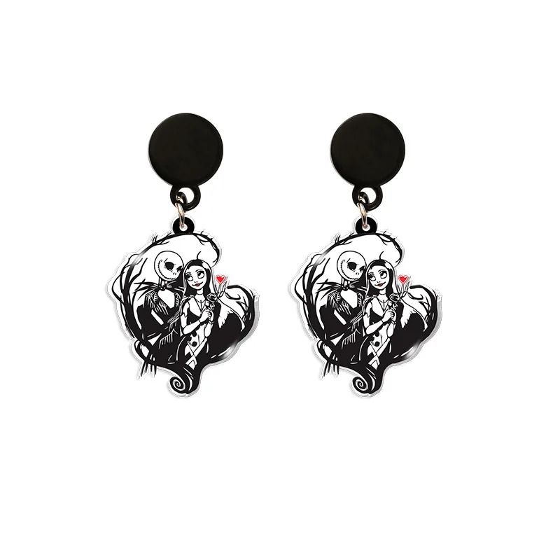 Disney Movie The Nightmare Before Christmas Series Jack Skellington Skull Personalized Printed Earrings Jewelry Accessories Gift