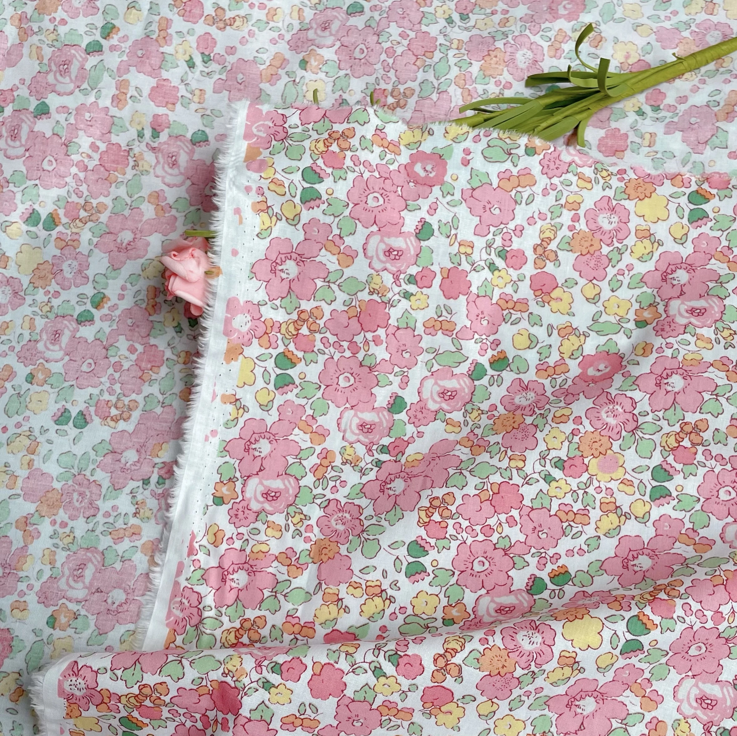 Liberty pink Floral 100% Poplin Cotton Fabric Digital Printing for Sewing Cloth Dresses Skirt Kids Baby Designer