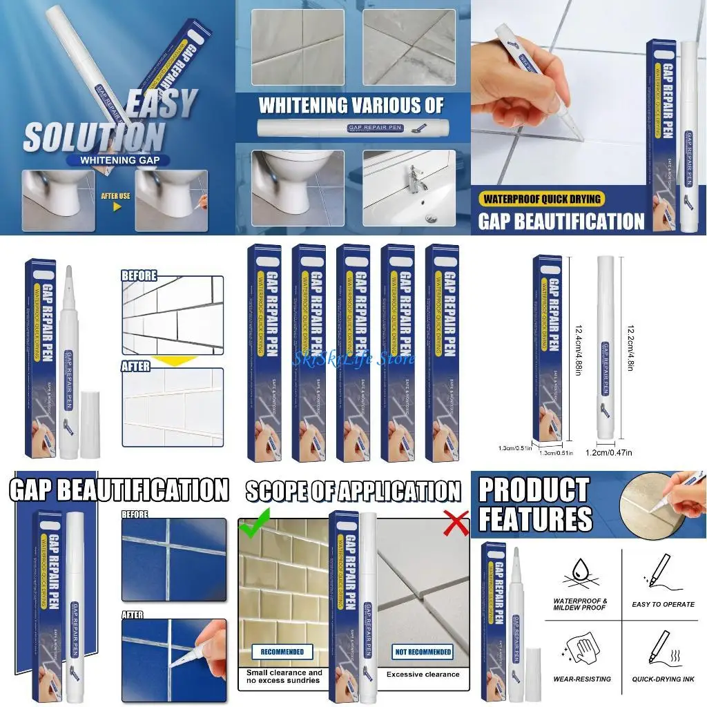 

E65E Waterproof Tile Paint Marker Pens, Grouting Pens Grout Restorer Marker Repair Pens Grout Pens, Tile Grout Reviver Pens