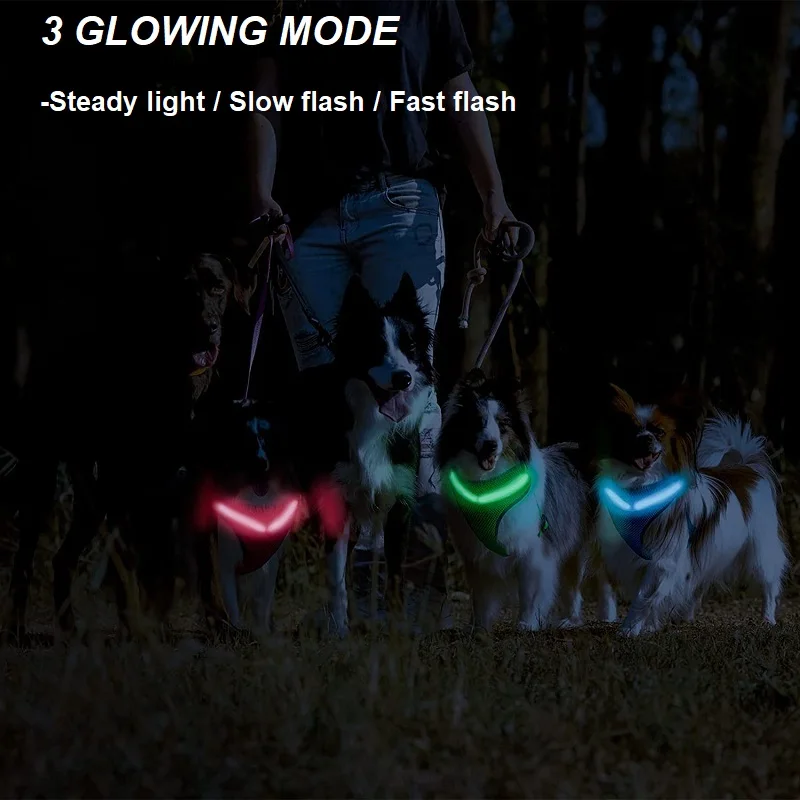 Lighted Up USB Rechargeable Pet Harness Illuminated Reflective Glowing Dog Vest Adjustable Soft LED Dog Harness