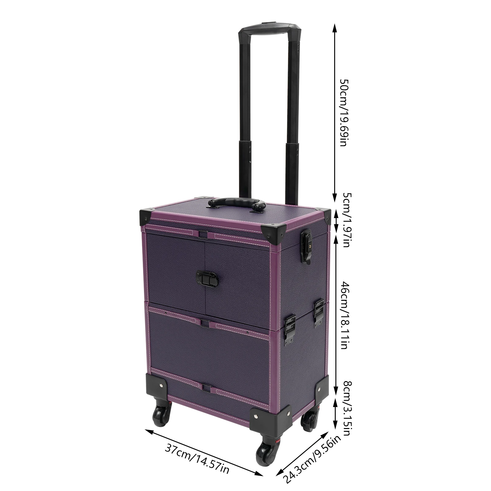 Stylish Purple Rolling Makeup Train Case - Professional Artist Trolley Organizer