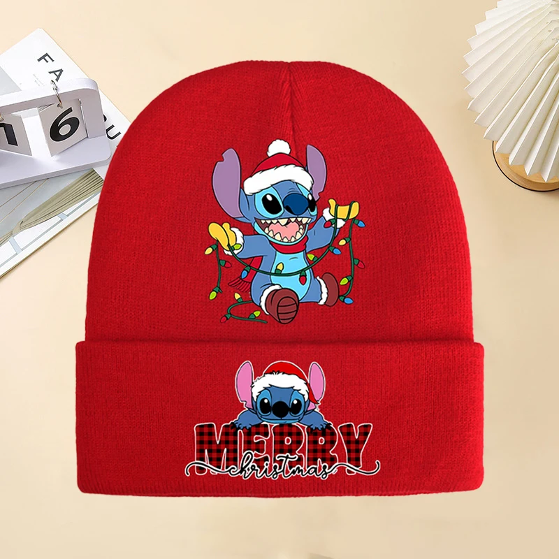 

Disney Stitch Kids Knitted Cap Anime Cartoon Christmas Printed Woolen Hat Boys Girls Cute Kawaii Casual Caps Cycling Warm Hats