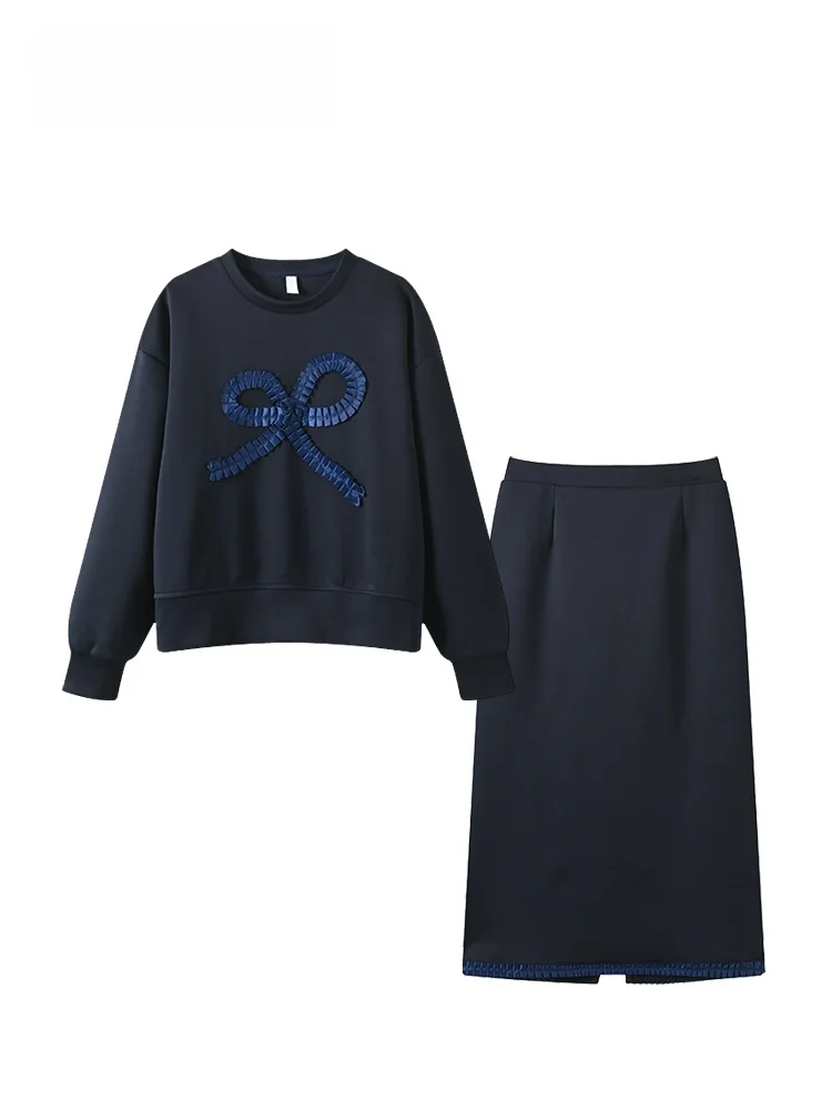 

Комплект из свитшота и юбки больших размеров для женщин: новинка ранней весны, стройнящий, универсальный, скрывающий недостатки фигуры, модный, для повседневной носки