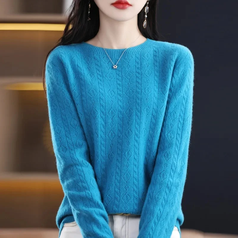 100% Merino Wool Cashmere Sweater Women Knitted Sweater O Neck Long Sleeve Pullovers Autumn Winter Clothing Warm Jumper Tops