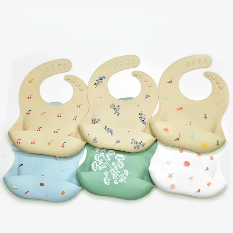 New Baby Bibs BPA Free Waterproof Soft Silicone Saliva Solid Dripping Banana Bib Cartoon Print Flower Adjustable Lunch Aprons