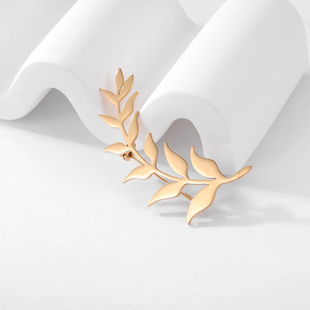 Leaf Branch Brooch Gold Tone Minimalist Metal Lapel Pin for Women Wedding Bridal Party Dress Coat Accessory