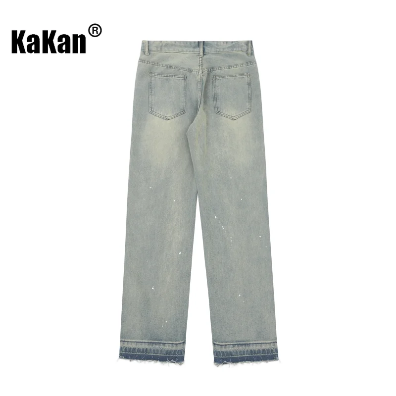Kakan - European and American High Street Straight Tube Washed and Worn Out Jeans for Men, Mid Waist Zippered Long Jeans 41-5850