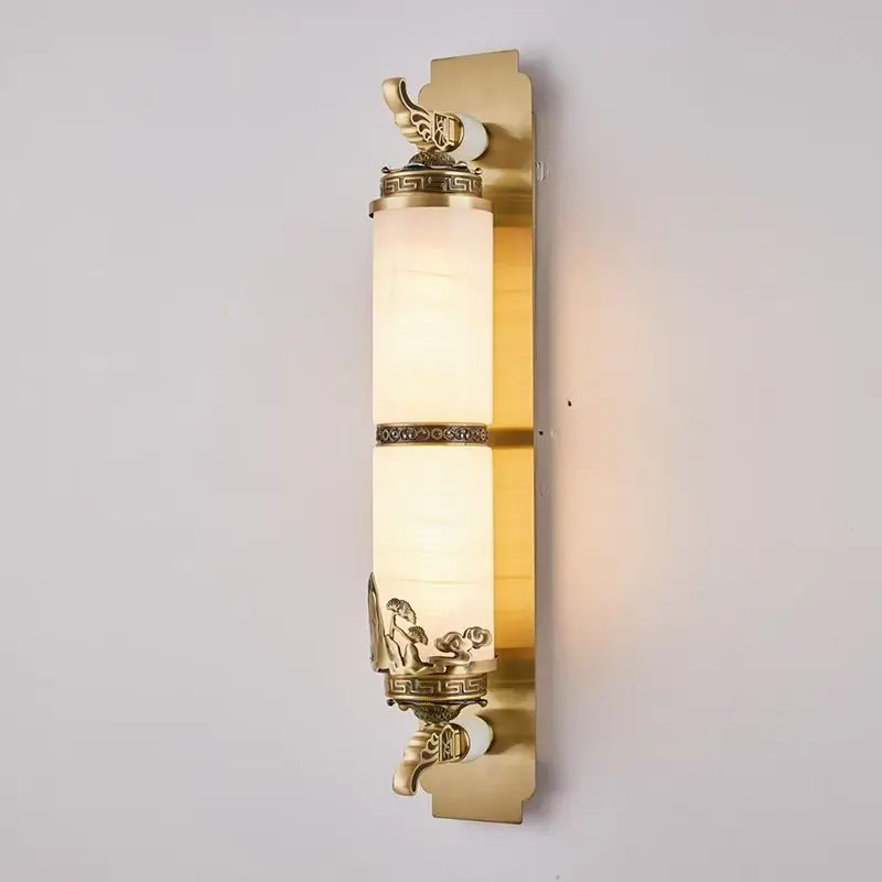 New Chinese wall lamp natural jade living room background wall lamp atmospheric Chinese wind bedroom bedside lamp