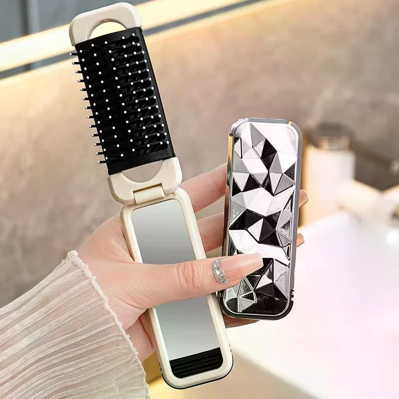 2 في 1 فرشاة شعر صغيرة قابلة للطي تدليك مشط تدليك الرأس مكافحة ساكنة المحمولة أمشاط الشعر مرآة وسادة هوائية تدليك فروة الرأس مشط #1